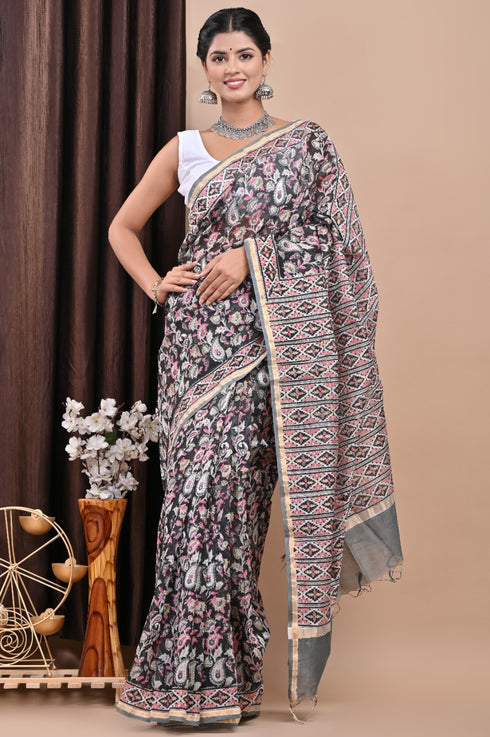 Exclusive Hand Block Print Chanderi Silk Saree (CHSAR19)
